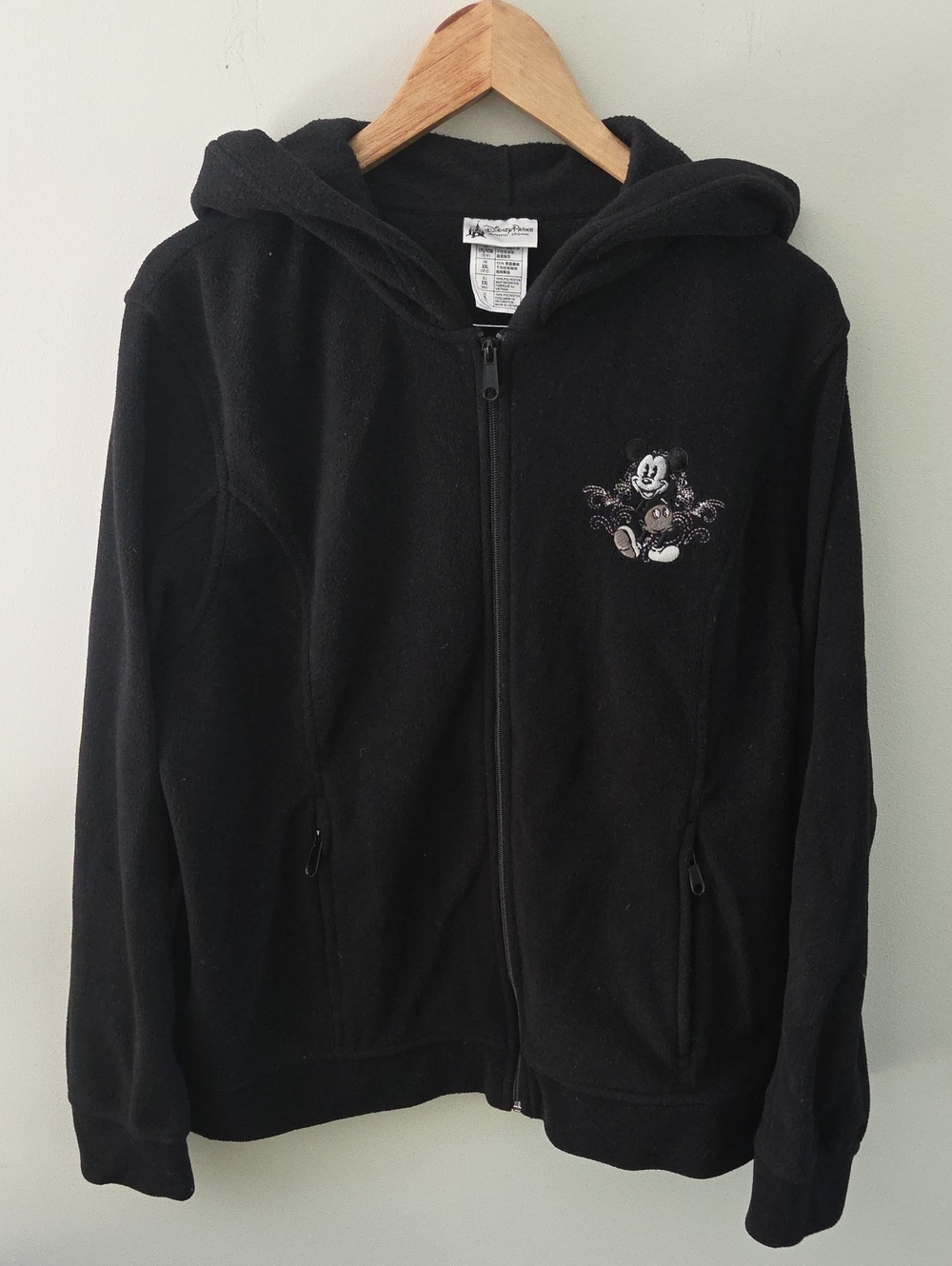 Authentic Disney Parks Black Hooded Zip Up Fleece with Mickey Embroidery